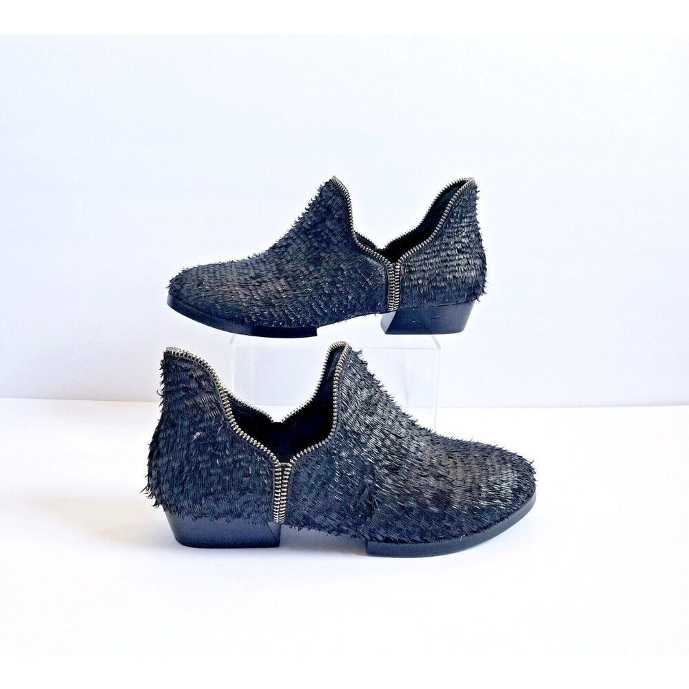 BAKERS ELITE Black Settle Frayed Leather Ankle Booties 39 8.5 Heeled Zipper Trim - Picture 9 of 12